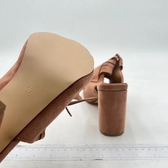 XYD Tan Open Toe Mules with Fringe High Chunky Heels Summer Slides Sandal - Picture 6 of 8